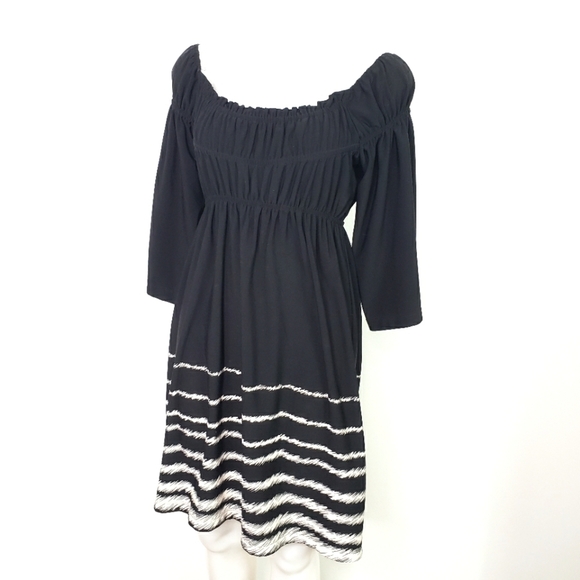 Tiana B black white stripe off the shoulder dress peasant - Picture 1 of 9